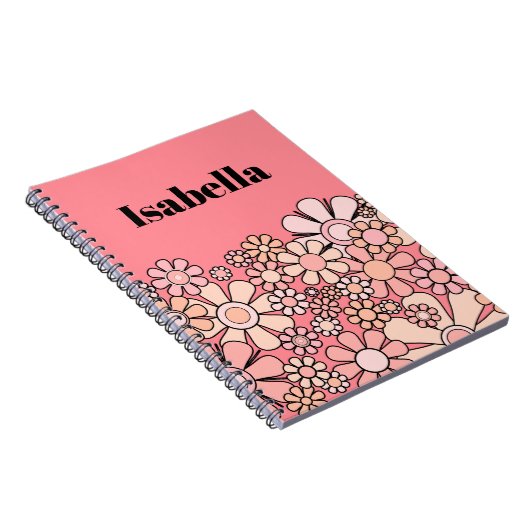 Retro Tuin Roze Bloemen Gepersonaliseerd Notitieboek (Rechterzijde)