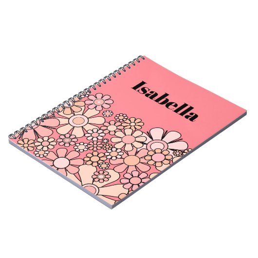 Retro Tuin Roze  Bloemen Gepersonaliseerd Notitieboek (Linkerzijde)