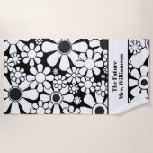 Retro Tuin Zwart en Wit Bloemmotief Bruid Strandlaken (Voorkant)