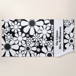 Retro Tuin Zwart en Wit Bloemmotief Bruid Strandlaken