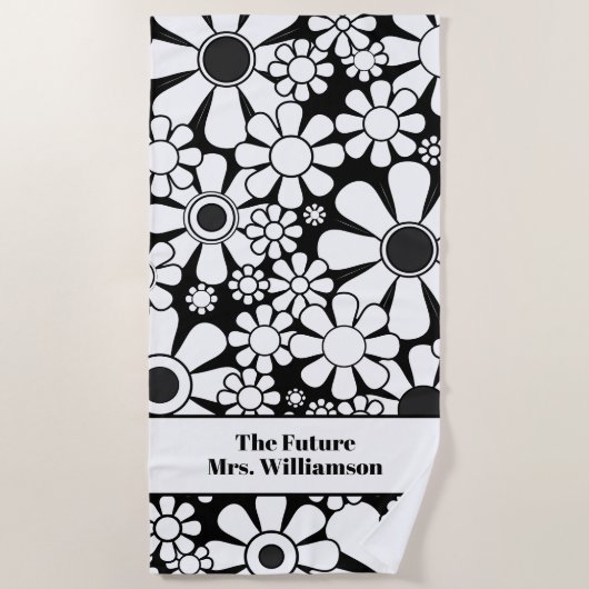 Retro Tuin Zwart en Wit Bloemmotief Bruid Strandlaken (Voorkant)