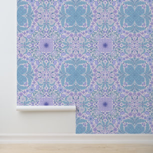Retro tuinbloemen in blauw en violet behang