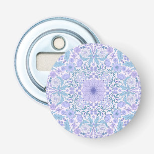 Retro tuinbloemen in blauw en violet button flesopener