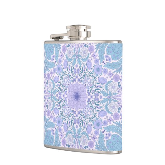 Retro tuinbloemen in blauw en violet heupfles (Links)