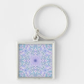 Retro tuinbloemen in blauw en violet sleutelhanger (Voorkant)