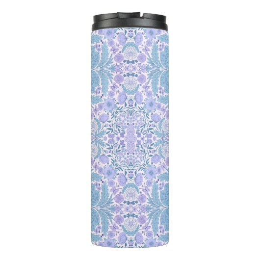 Retro tuinbloemen in blauw en violet thermosbeker (Achterkant)