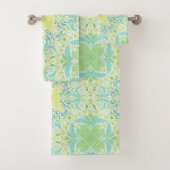 Retro tuinbloemen in groen en geel bad handdoek (Insitu)