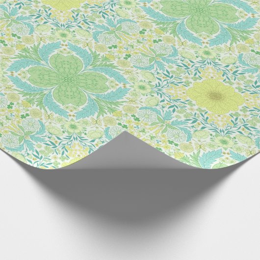 Retro tuinbloemen in groen en geel cadeaupapier (Hoek)