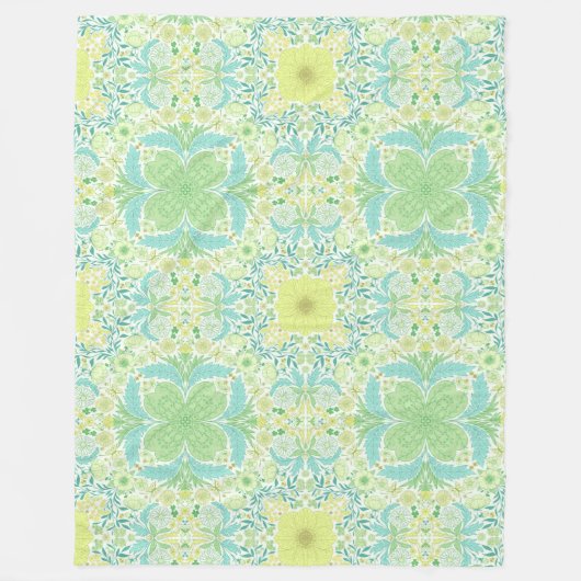Retro tuinbloemen in groen en geel fleece deken (Voorkant)
