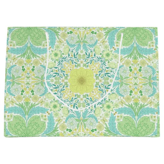 Retro tuinbloemen in groen en geel groot cadeauzakje (Voorkant)