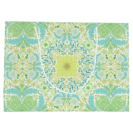 Retro tuinbloemen in groen en geel groot cadeauzakje (Achterkant)