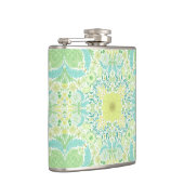 Retro tuinbloemen in groen en geel heupfles (Rechts)