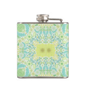 Retro tuinbloemen in groen en geel heupfles (Achterkant)