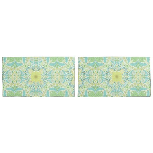 Retro tuinbloemen in groen en geel kussensloop (Voorkant-Set)