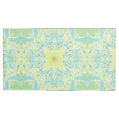 Retro tuinbloemen in groen en geel kussensloop (Voorkant-Links)