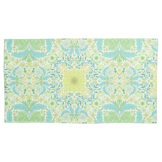 Retro tuinbloemen in groen en geel kussensloop (Voorkant-Links)