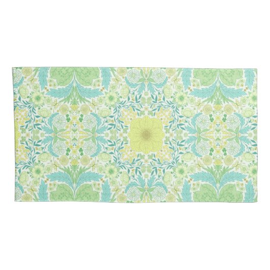 Retro tuinbloemen in groen en geel kussensloop (Achterkant-Rechts)