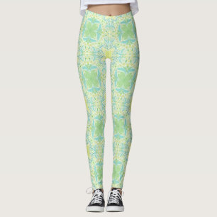 Retro tuinbloemen in groen en geel leggings