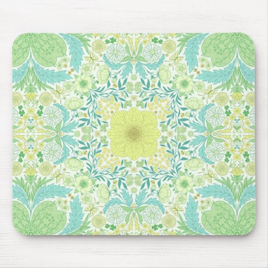 Retro tuinbloemen in groen en geel muismat (Voorkant)