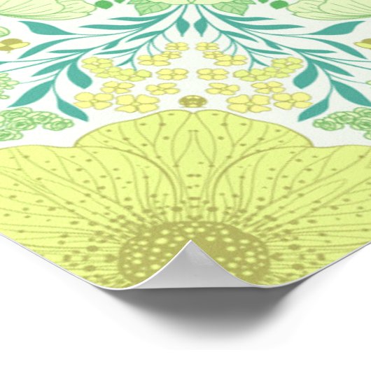 Retro tuinbloemen in groen en geel poster (Hoek)