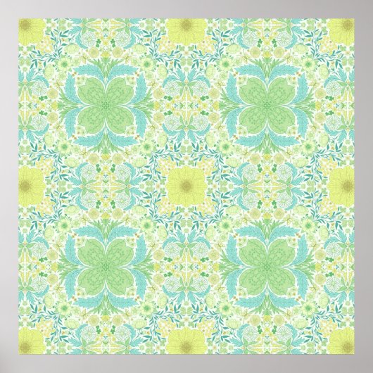 Retro tuinbloemen in groen en geel poster (Voorkant)