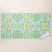Retro tuinbloemen in groen en geel strandlaken (Voorkant)