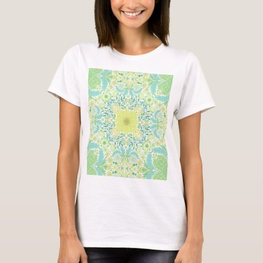 Retro tuinbloemen in groen en geel t-shirt (Voorkant)