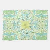 Retro tuinbloemen in groen en geel theedoek (Horizontaal)
