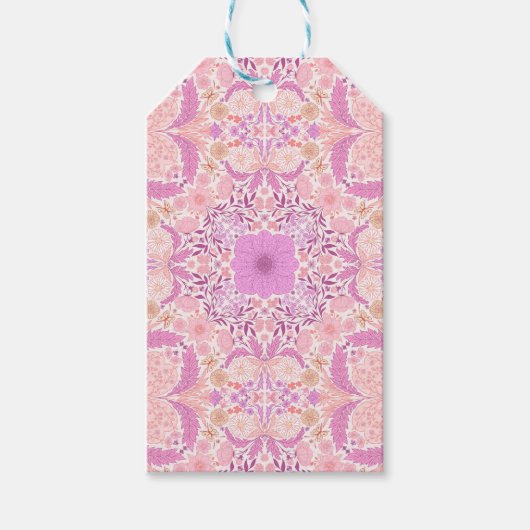 Retro tuinbloemen in roze cadeaulabel (Voorkant)