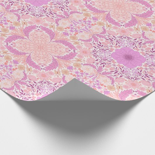 Retro tuinbloemen in roze cadeaupapier (Hoek)