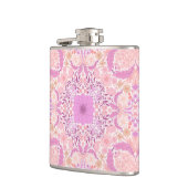 Retro tuinbloemen in roze heupfles (Links)
