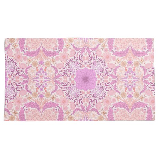 Retro tuinbloemen in roze kussensloop (Voorkant-Rechts)