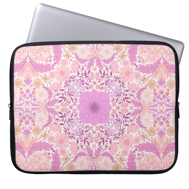 Retro tuinbloemen in roze laptop sleeve (Voorkant)
