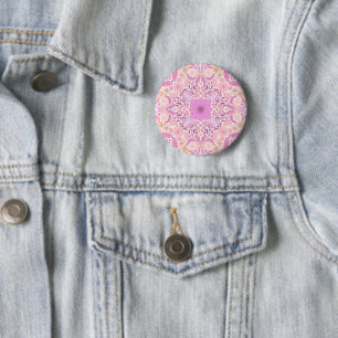 Retro tuinbloemen in roze ronde button 5,7 cm