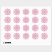 Retro tuinbloemen in roze ronde sticker (Vel)