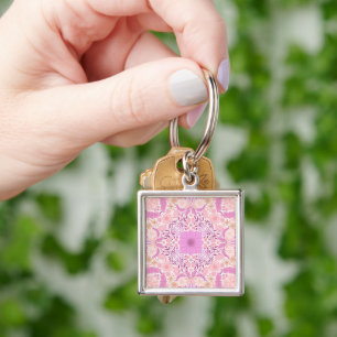 Retro tuinbloemen in roze sleutelhanger