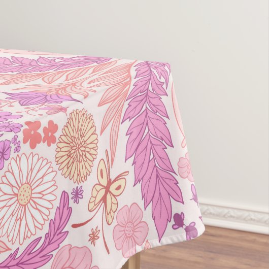 Retro tuinbloemen in roze tafelkleed (Voorbeeld)