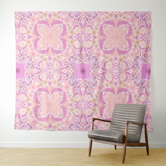 Retro tuinbloemen in roze wandkleed (In Situ (horizontaal))