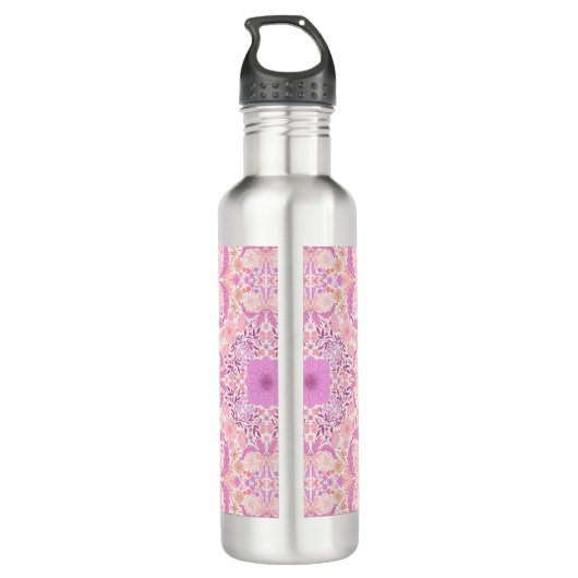 Retro tuinbloemen in roze waterfles  (Achterkant)