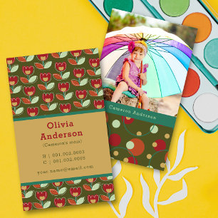 Retro Tulip Blooms en Stippen Patroon Foto mama Contactkaartje