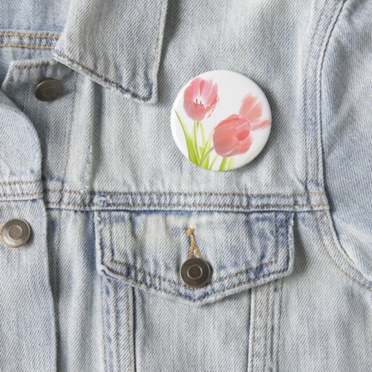 Retro tulip Button pin Badge (In situ)