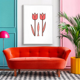 Retro Tulip Duo – Vetgedrukte bloemen eenvoud Poster