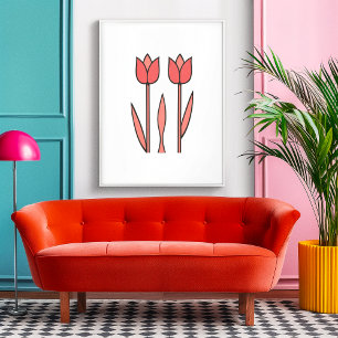 Retro Tulip Duo – Vetgedrukte bloemen eenvoud Poster