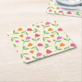 Retro Tulip Flowers pattern in orange pink and red Kartonnen Onderzetters (Schuin)
