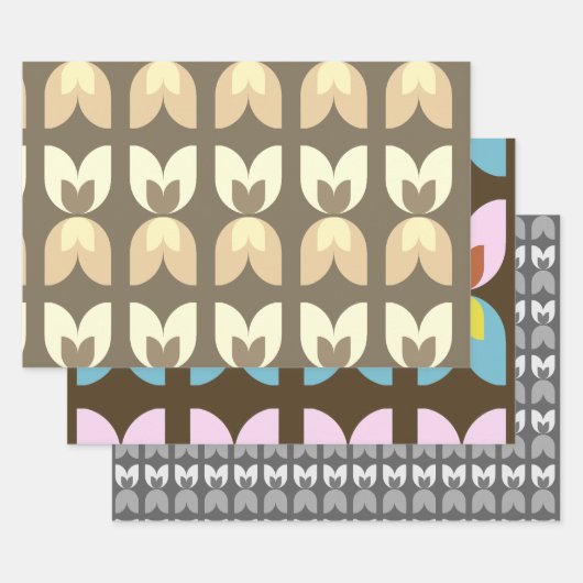 Retro Tulp Herfst Kleuren Inpakpapier Vel (Set)
