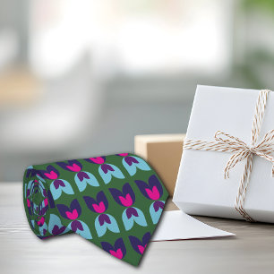 Retro Tulpen Print Personaliseren Initiaal Stropdas