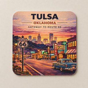 Retro Tulsa Oklahoma Route 66 Reis Scene Kartonnen Onderzetters