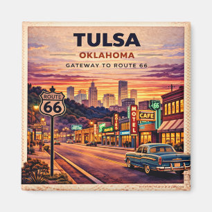 Retro Tulsa Oklahoma Route 66 Reis Scene Magneet