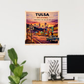 Retro Tulsa Oklahoma Route 66 Reis Scene Poster (Thuiskantoor)