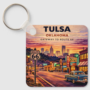 Retro Tulsa Oklahoma Route 66 Reis Scene Sleutelhanger